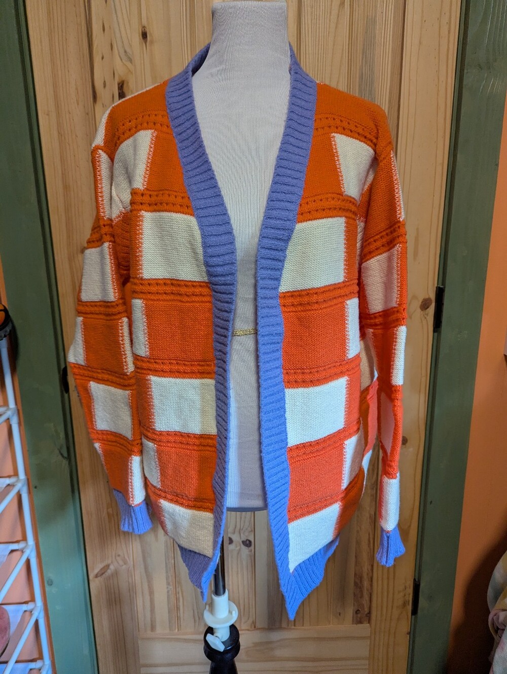 Davi & Dani Salem Halloween Fall Orange/White Checkered Knit Sweater Medium